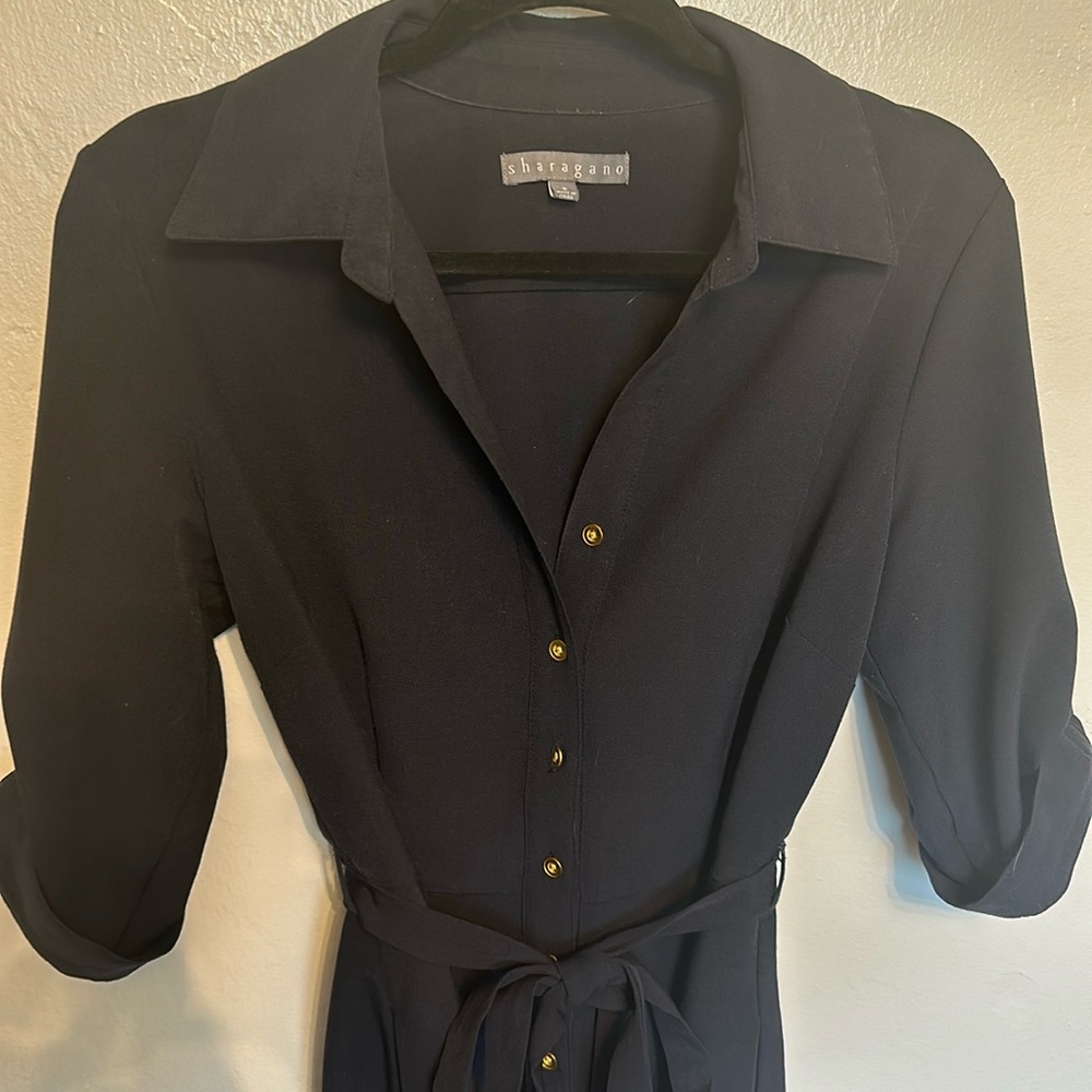 Perfect work dress with pockets navy blue roll up three-quarter sleeves